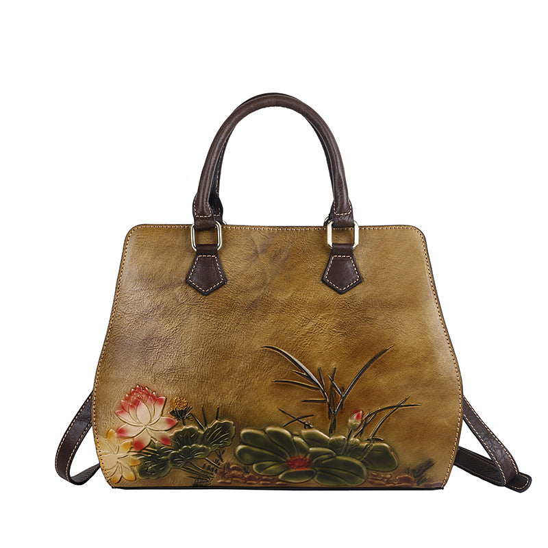 Vintage Cowhide Embossed Handbag Crossbody Bag