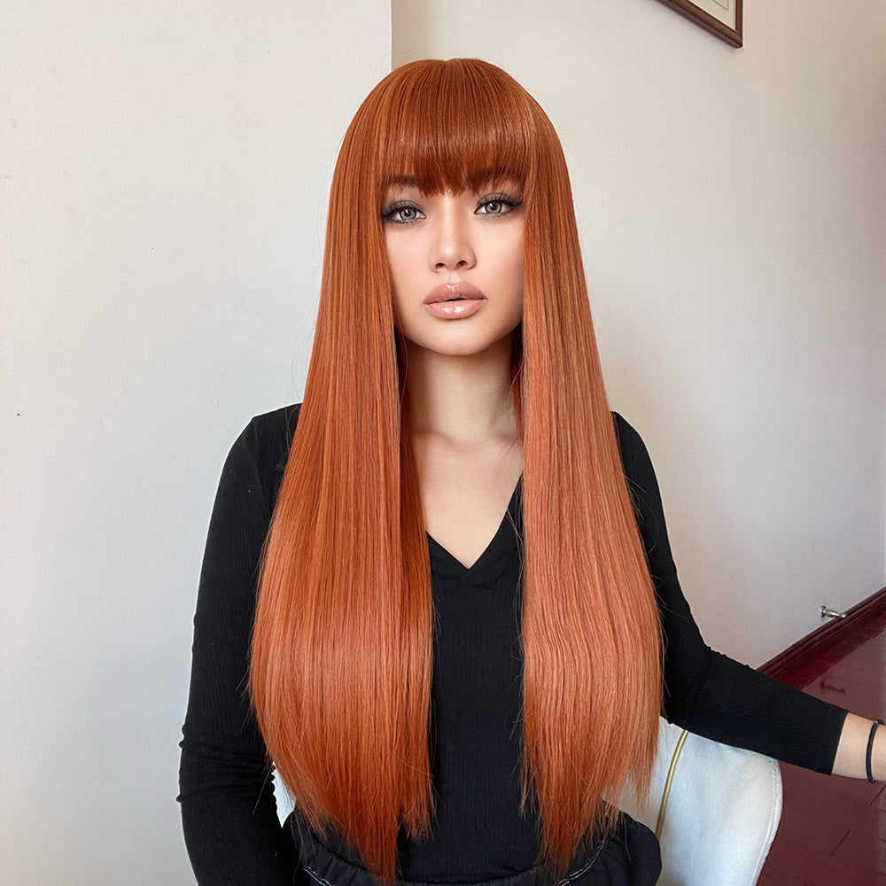 Center Part Gradual Color Long Straight Synthetic Wig with Bangs