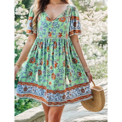 Robe à manches courtes imprimées de vacances à loisir