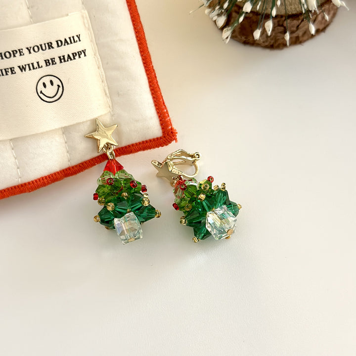 Handmade Beaded Christmas Tree Earrings