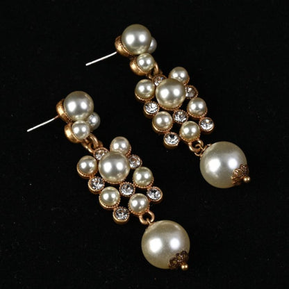 Vintage Sterling Silver Ear Studs Exquisite Fashion Pearl Earrings