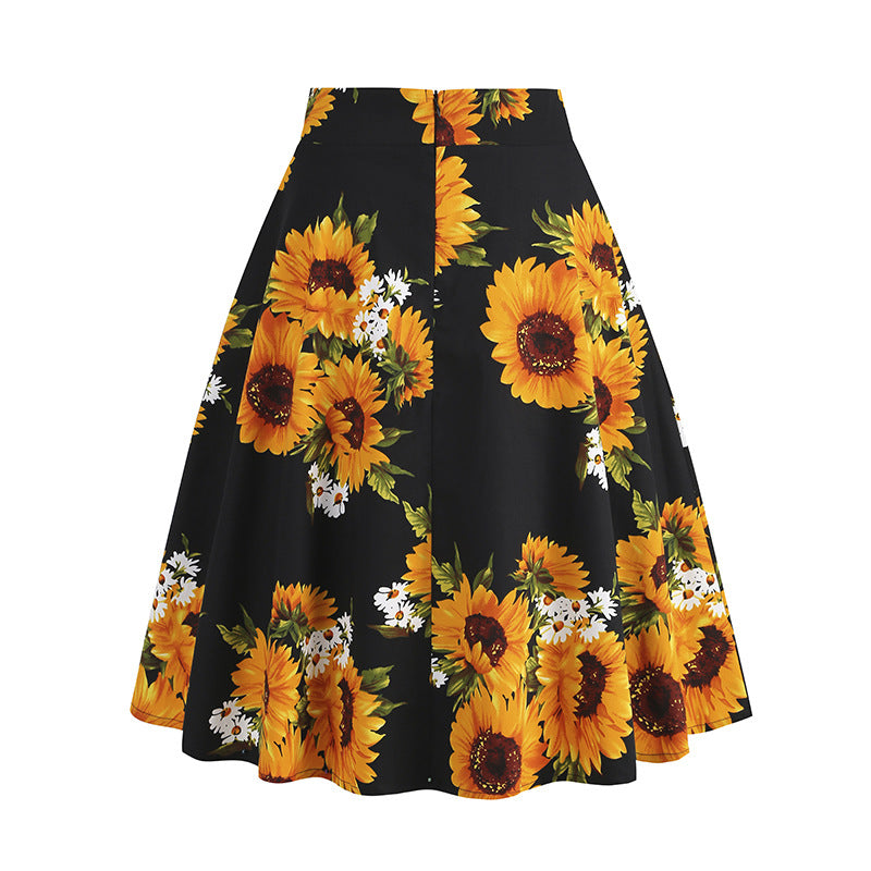 Vintage Printed Elegant Midi Skirt