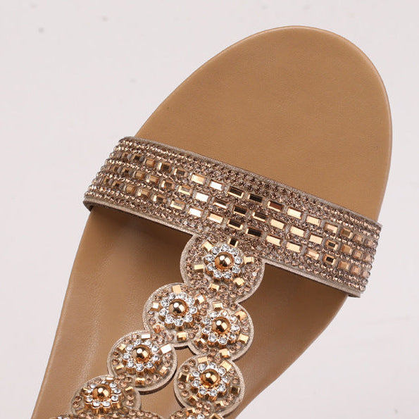 Boho Rhinestone Wedge Sandals