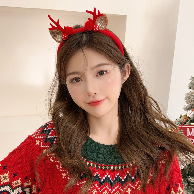 Forest Style Reindeer Christmas Headband with Red Antlers