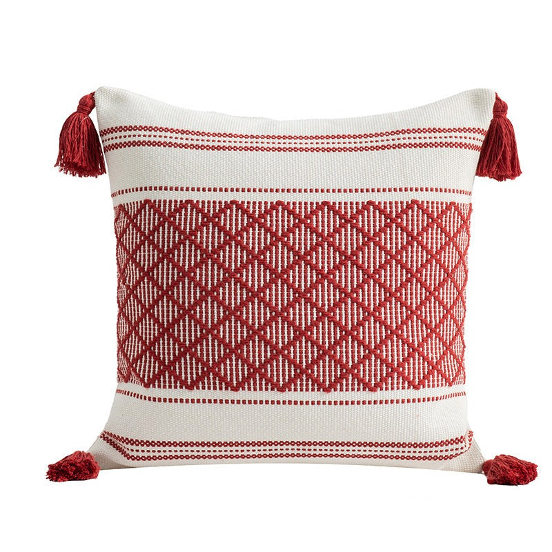 Woven Plaid Fringe Minimalist Pillow(Pillow inserts included)