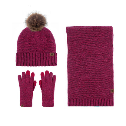 Solid Color Warm Hat, Scarf, and Gloves Set