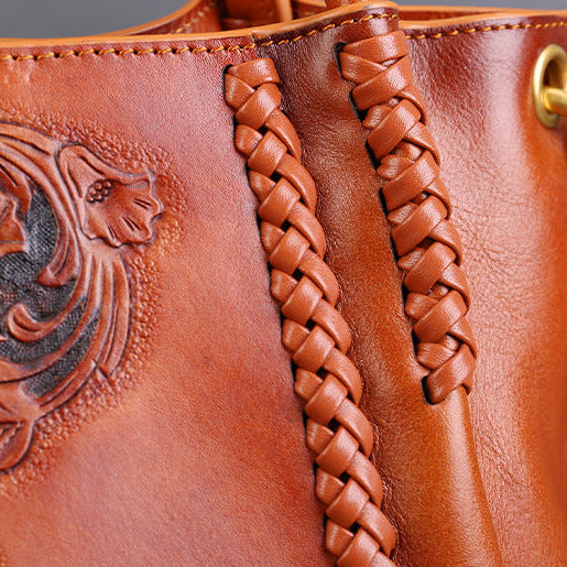 Tote-Handtasche aus Leder mit Blumenmuster