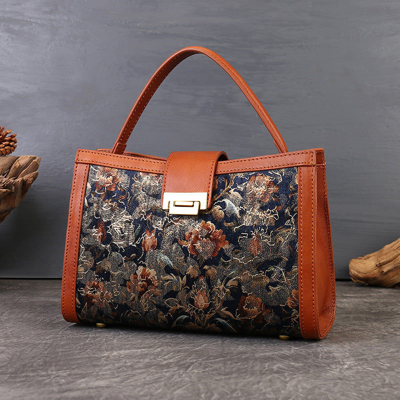 Borsa tote a spalla ricamata floreale vintage