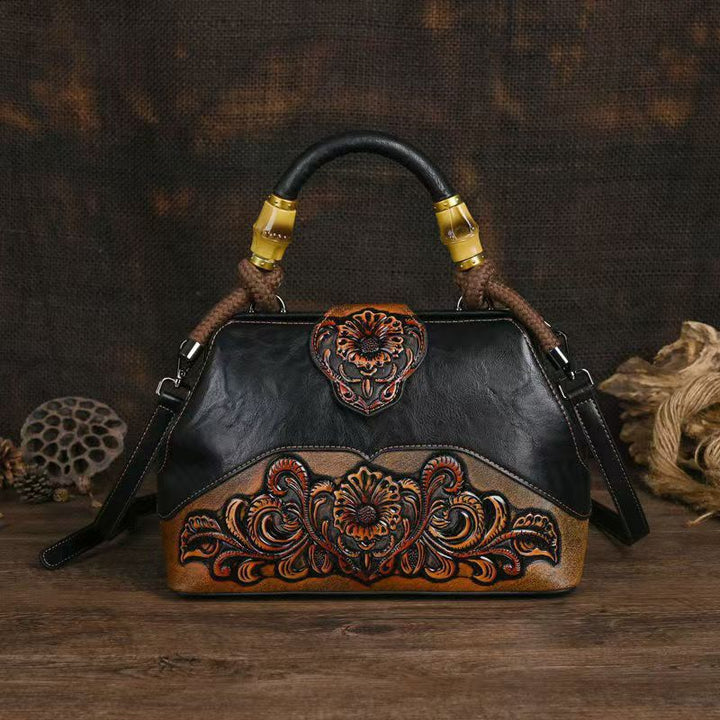 Embossed Carved Leather Casual Shoulder Bag
