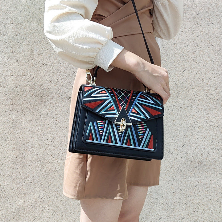 Genuine Leather Embroidered Top Handle Shoulder & Crossbody Bag