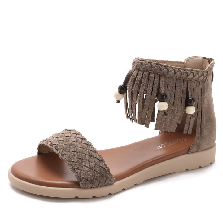 Sandalias casuales con flecos tejidos bohemios