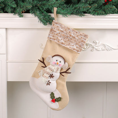 Snowman Christmas Stocking with Checkered Stripe Cuff Gift Bag