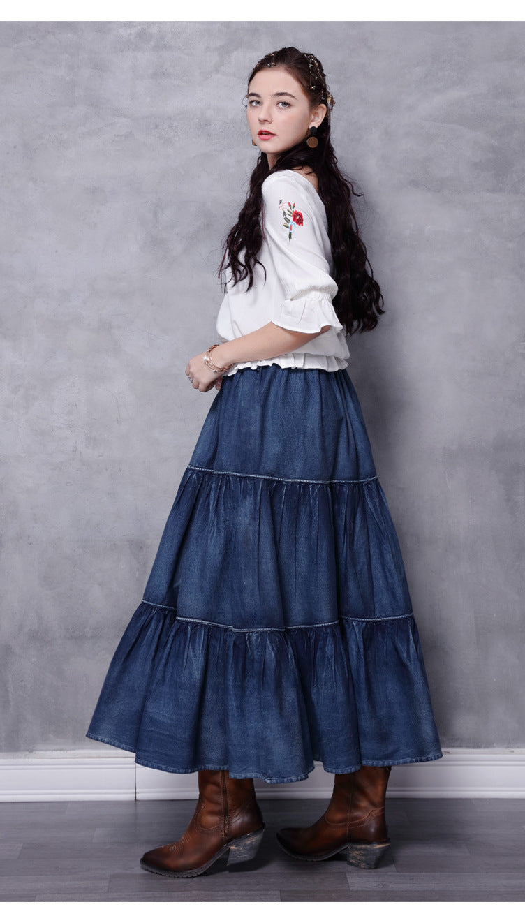 Vintage Flared Patchwork Denim Skirt