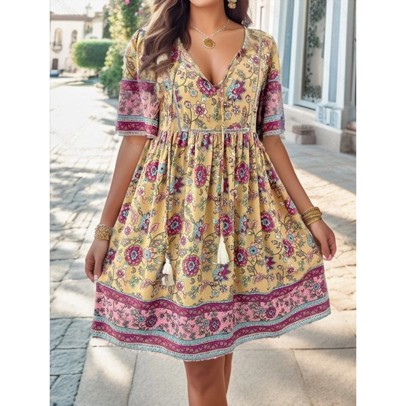 Leisure Vacation Printed Short Sleeve Dress