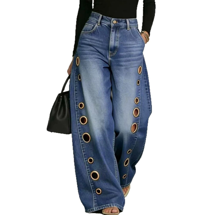 Jeans mit weitem Bein und Metallösen-Detail