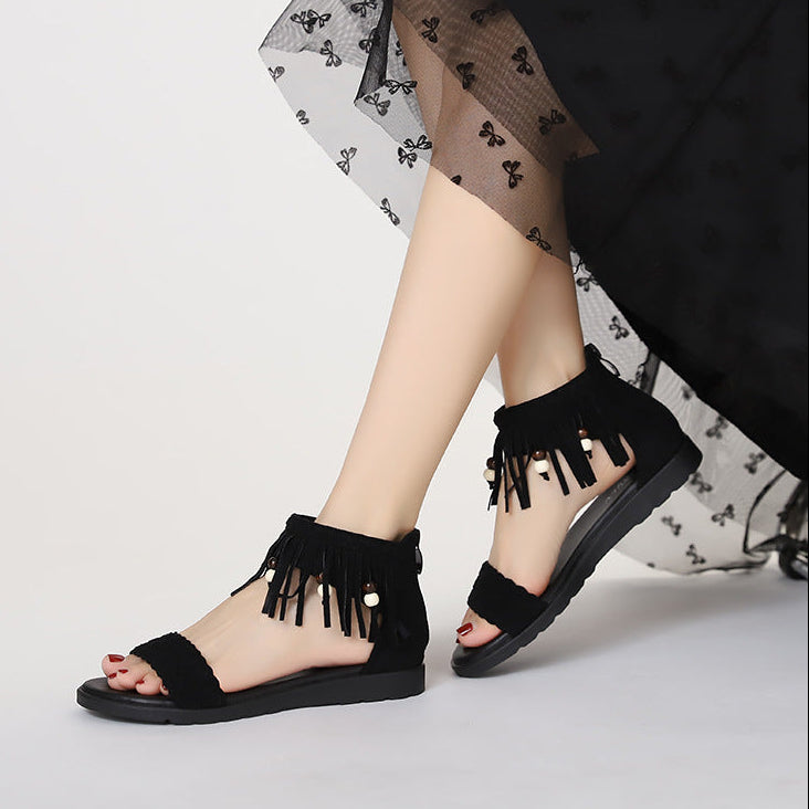 Sandalias casuales con flecos tejidos bohemios