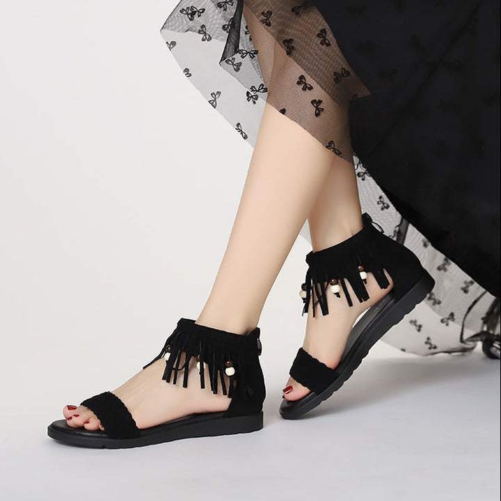 Sandalias casuales con flecos tejidos bohemios