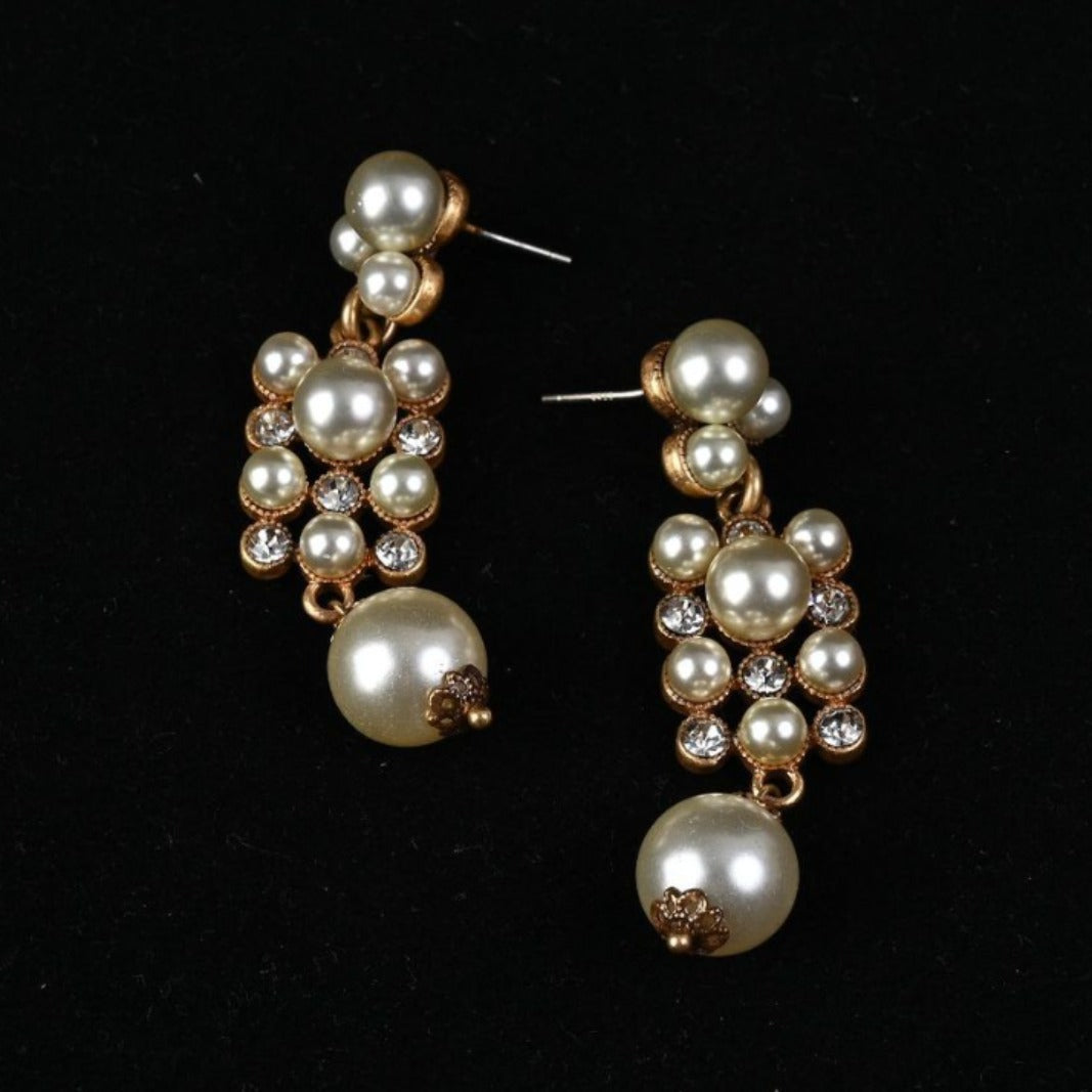 Vintage Sterling Silver Ear Studs Exquisite Fashion Pearl Earrings