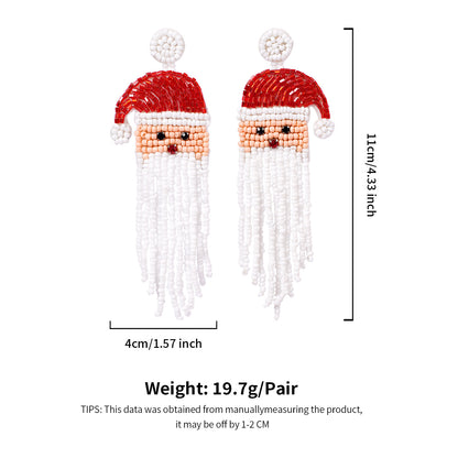 Handmade Beaded Christmas Santa Tassel Pearl Earrings