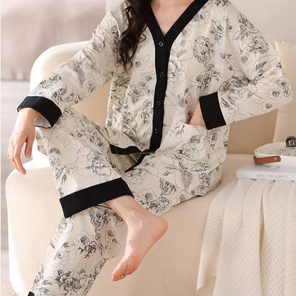 Spring/Autumn Season Cotton Long Sleeve V-neck Cardigan Home Wear Pajamas