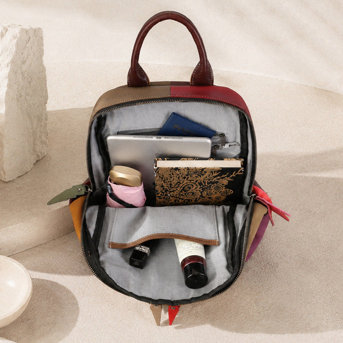 Patchwork-Rucksack aus Leder mit Farbblockdesign