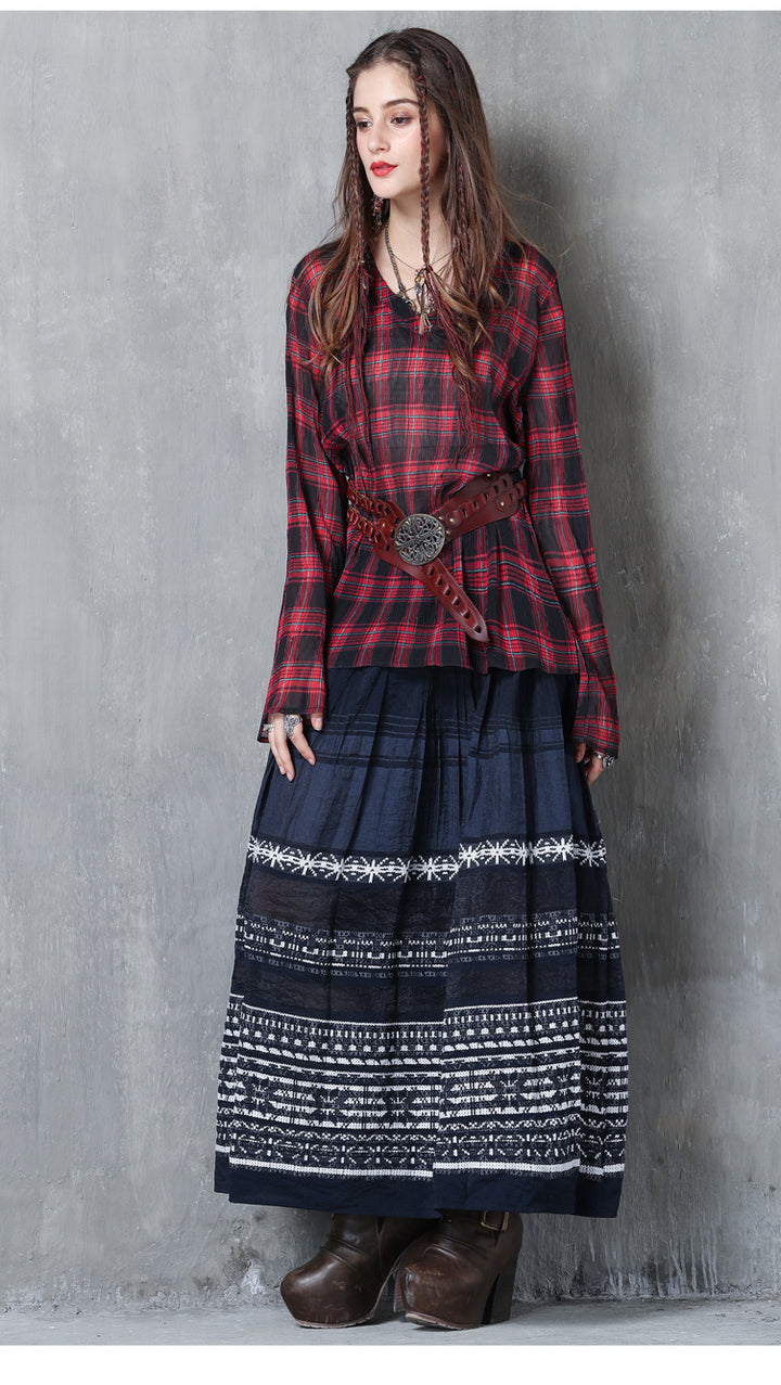 Embroidered Striped Patchwork Skirt