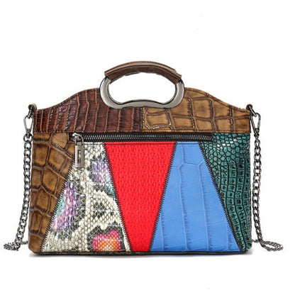 Cowhide Single Shoulder Retro Patchwork Colorful Messenger Bag