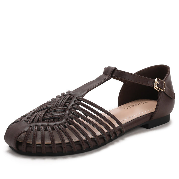 Sandalias planas con abertura y puntera cerrada tejida vintage
