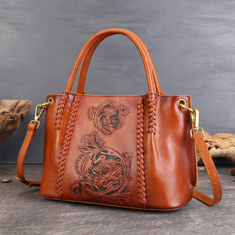 Tote-Handtasche aus Leder mit Blumenmuster