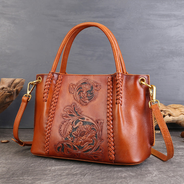Tote-Handtasche aus Leder mit Blumenmuster
