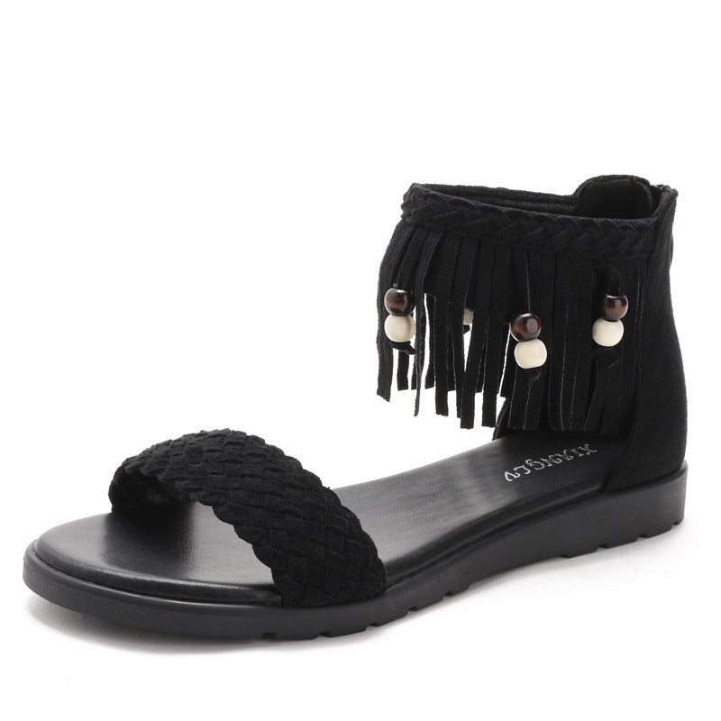 Sandalias casuales con flecos tejidos bohemios