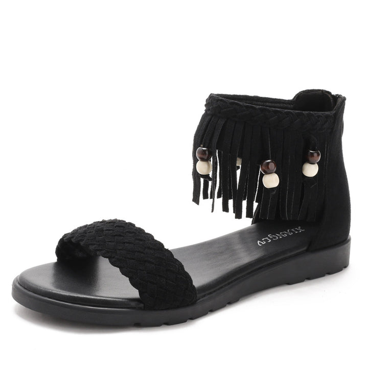 Sandalias casuales con flecos tejidos bohemios