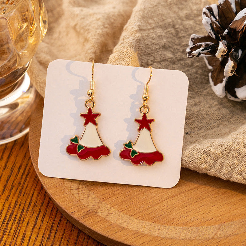 Christmas Snowflake Bell Reindeer Christmas Hat Earrings