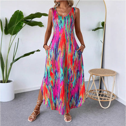 Stylish Printed Sleeveless Slim-Fit Dress
