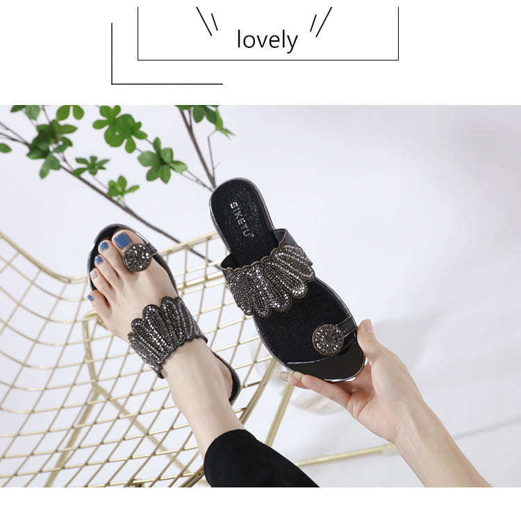 Rhinestone Comfortable Versatile Beach Flat Sandals