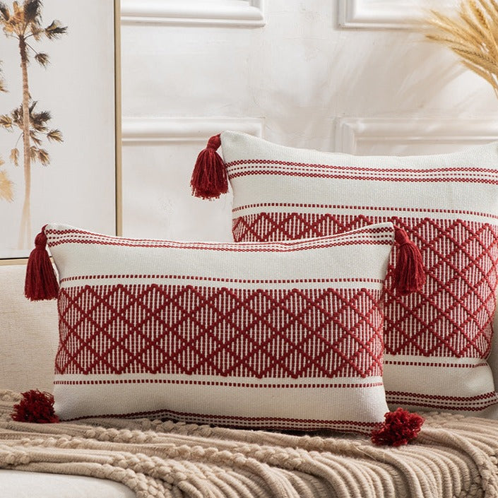 Woven Plaid Fringe Minimalist Pillow(Pillow inserts included)