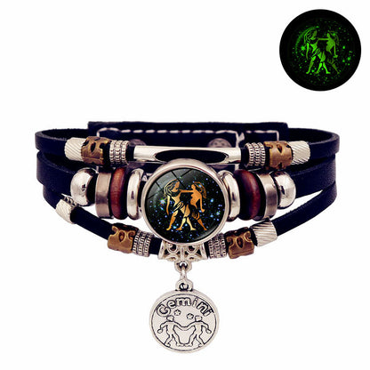 Luminous 12 Constellation Leather Creative Bracelet