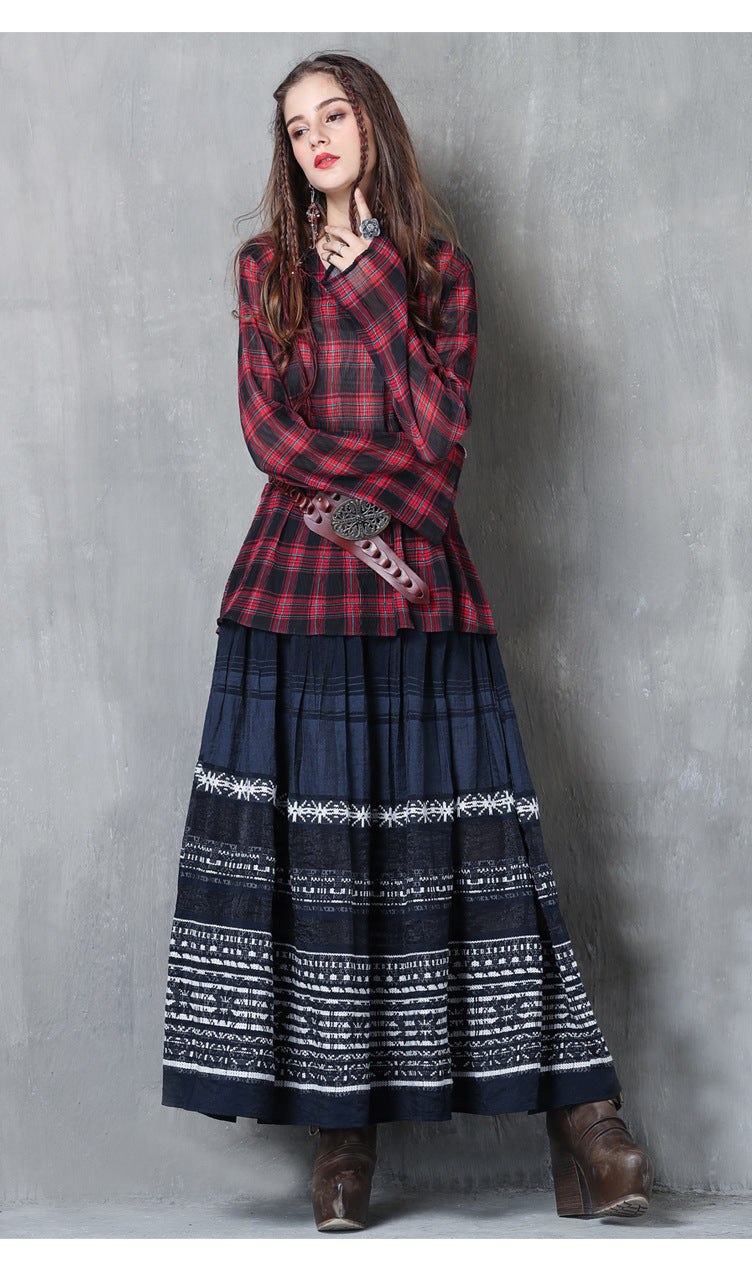 Embroidered Striped Patchwork Skirt