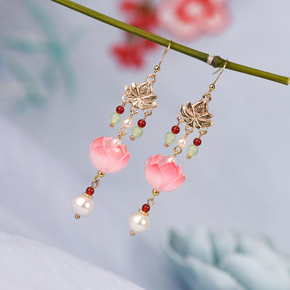 Lotus Long Tassel Earrings