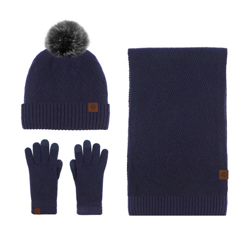 Solid Color Warm Hat, Scarf, and Gloves Set