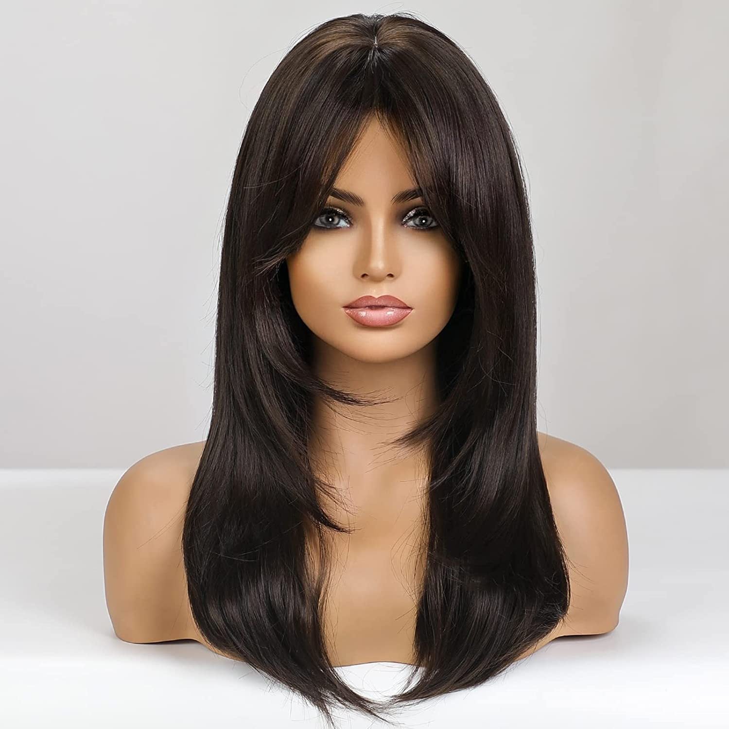 Rich Brown High-Temperature Synthetic Eight-Bangs Wig