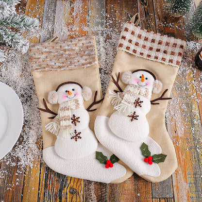 Calcetín navideño de muñeco de nieve con bolso de regalo a cuadros a cuadros