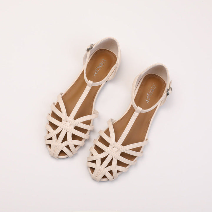 Woven Cutout Closed-Toe Flat Sandals