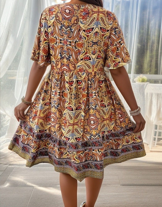 V-neck Vacation Leisure Printed Dress