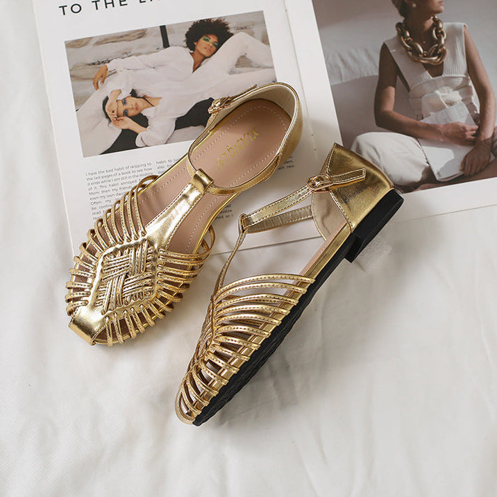 Sandalias planas con abertura y puntera cerrada tejida vintage