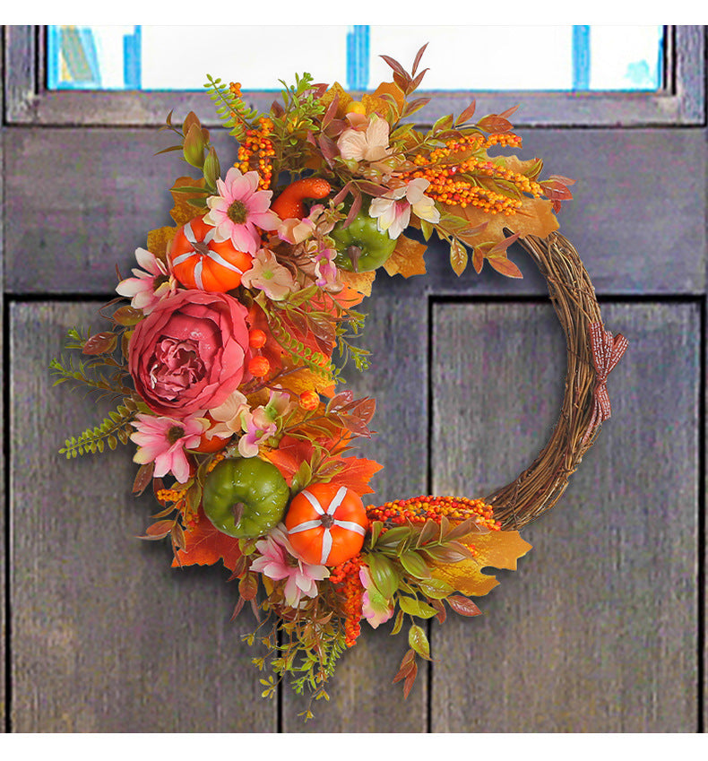 Porch Window Home Decor Pumpkin Cart Wreath