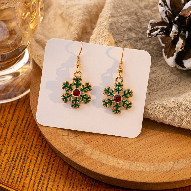 Christmas Snowflake Bell Reindeer Christmas Hat Earrings