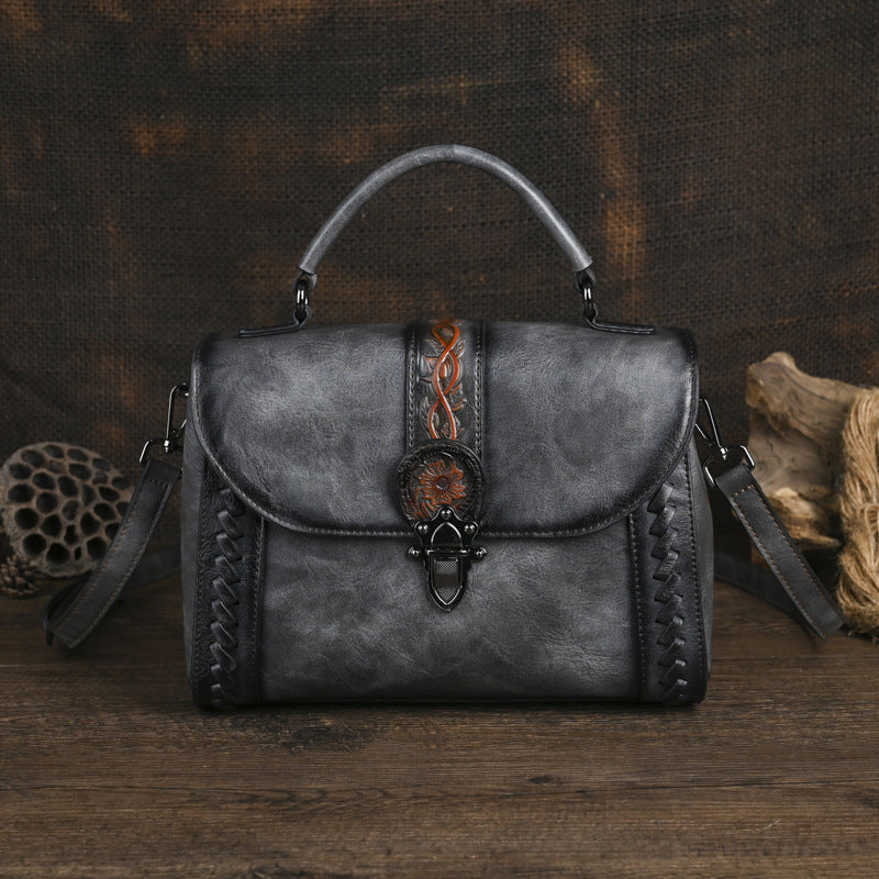 Borsa a tracolla con manico superiore vintage in rilievo