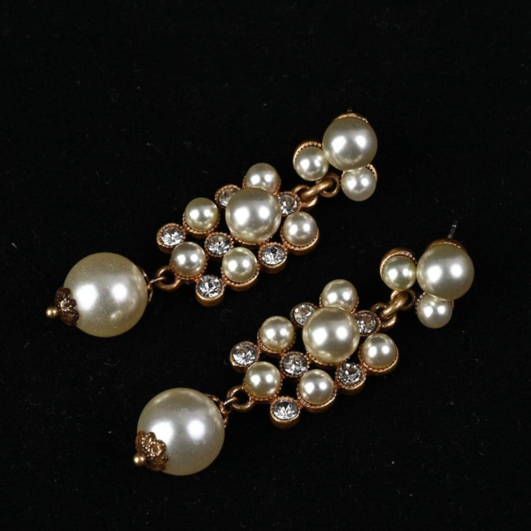 Vintage Sterling Silver Ear Studs Exquisite Fashion Pearl Earrings