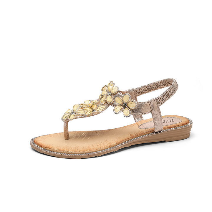 Sandalias planas con diamantes de imitación florales Pop Art